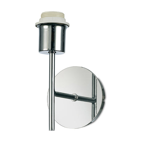 Carlton 1 Light E27 Wall Light in polished chrome, showing a round backplate, slim arm, and exposed E27 lamp holder with white fitting, sold without a shade on a plain white background.