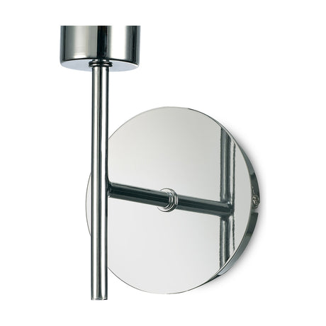 Carlton 1 Light E27 Wall Light in polished chrome, close-up of the round backplate and short arm with E27 lampholder, shown without a shade on a white background.