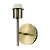 Carlton 1 Light E27 Wall Light in antique brass, iron construction with a round wall backplate and open lampholder shown without a shade, on a plain white background.