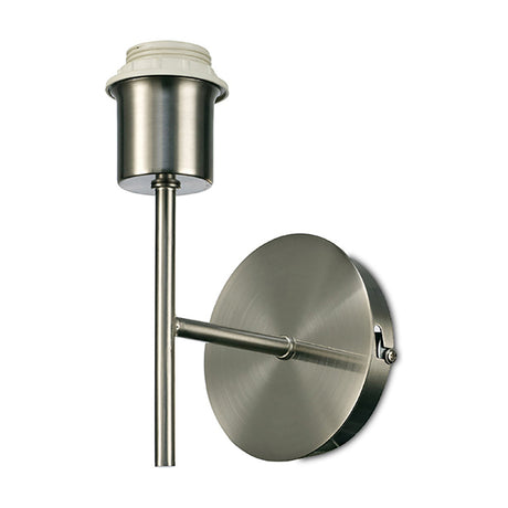 Carlton 1 Light E27 Wall Light in satin nickel, showing a round wall plate with an open lampholder on a slim rod, no shade, on a plain white background.