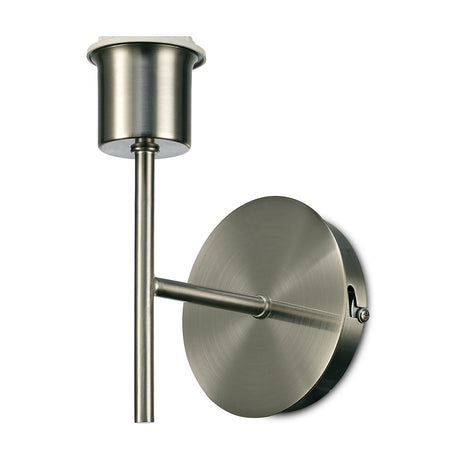 Carlton 1 Light E27 Wall Light in satin nickel, showing an open cup lampholder on a slim rod arm mounted to a round backplate, on a plain white background.