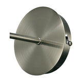 Carlton 1 Light E27 Wall Light in satin nickel, close-up of the round backplate and arm with open lampholder, shown on a plain white background.