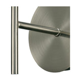 Close-up of the Carlton 1 Light E27 Wall Light in satin nickel, showing the iron backplate and cylindrical arm with open E27 lampholder against a white background.