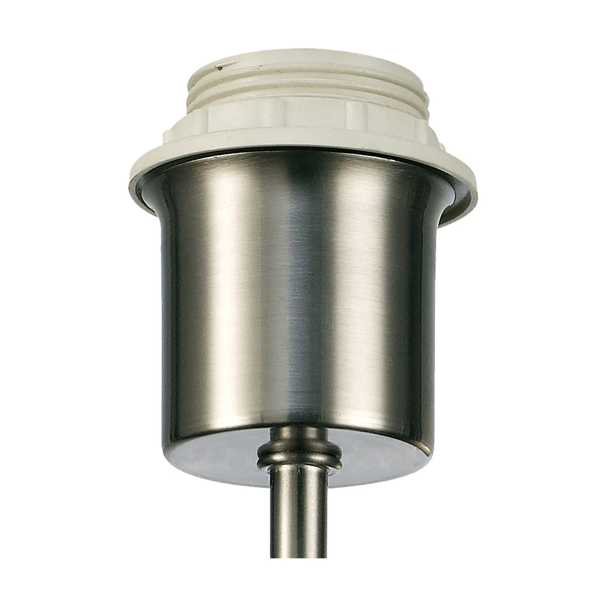 Close-up of the Carlton 1 Light E27 Wall Light in satin nickel, showing the open lampholder with white ceramic threaded fitting and cylindrical metal body on a plain background.