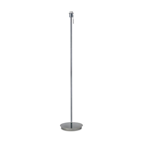 Carlton E27 Floor Lamp in polished chrome with slim upright pole, round flat base, bare E27 lampholder and pull cord switch, shown on a plain white background.