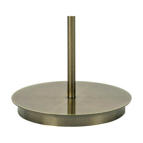 Carlton E27 Floor Lamp base in antique brass, showing a round flat iron base and slim upright stem with E27 lampholder, shown without a shade on a plain white background.