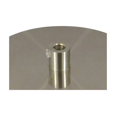 Dreifa Ceiling Box 11cm in satin nickel, a cylindrical fitting with a central threaded hole and cable entry, shown close-up against a plain light background.