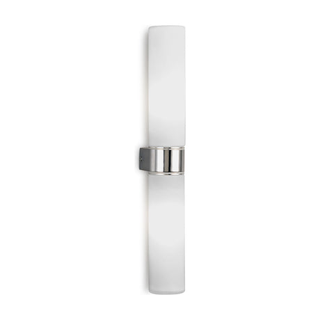 Tasso 2 Light E14 IP44 wall light with two vertical opal white glass tubes joined by a polished chrome bracket, shown on a plain white background.
