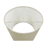 Sigma Cylinder Lamp Shade in ivory pearl faux silk, 30cm diameter, 25cm high, shown from above revealing white laminate lining and support frame on a plain background.