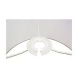 Close-up of the Sigma Cylinder Lamp Shade in ivory pearl faux silk, showing the white metal frame, fitting ring, and support struts against a plain white background.