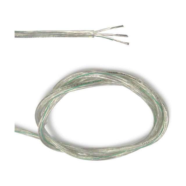 Cavo Copper Cable 3 Core 0.75mm in clear PVC sheath, showing exposed stripped wire ends and a coiled length on a white background.