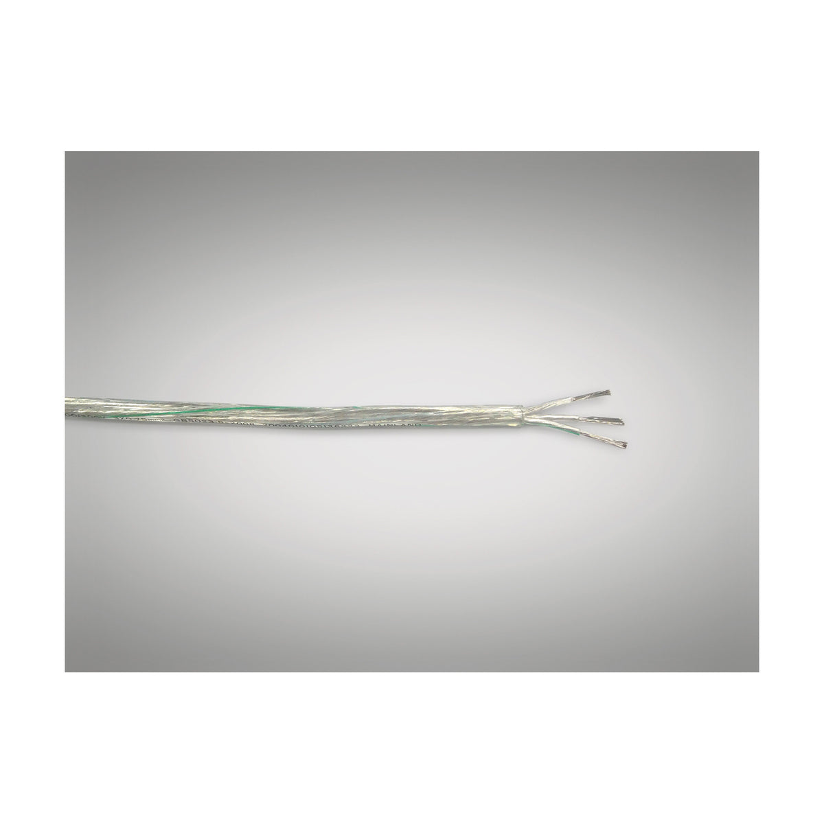 Cavo Copper Cable 3 Core 0.75mm in clear PVC sheath, stripped end showing twisted copper cores, shown on a plain light grey background.