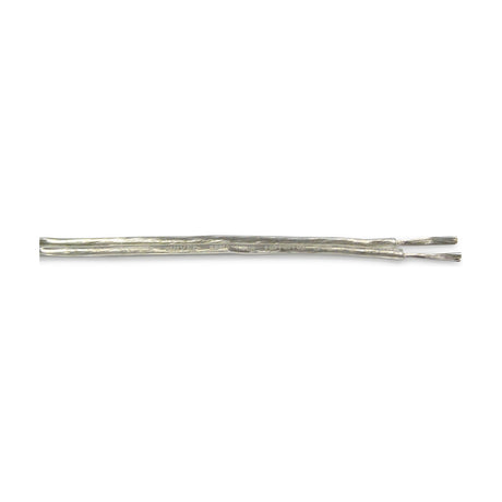 Cavo Flat Copper Cable 2 Core 1.0mm in clear PVC sheath, showing exposed twin copper wire ends on a plain white background.