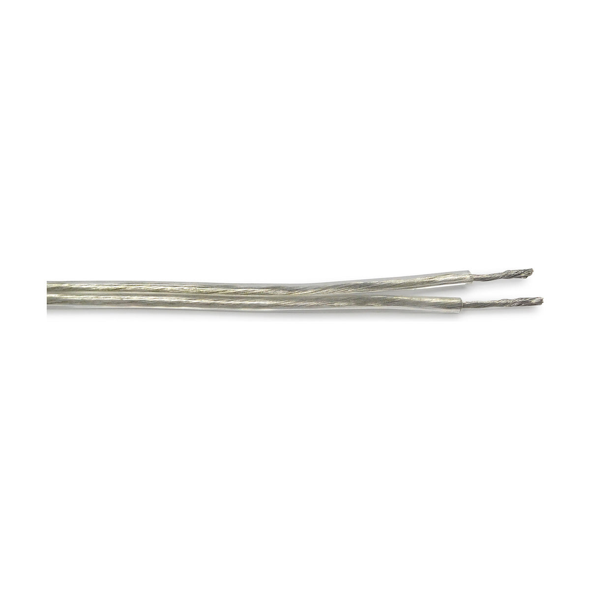 Cavo Flat Copper Cable 2 Core 1.5mm in clear, showing twin flat-profile conductors with exposed stranded copper ends on a plain white background.