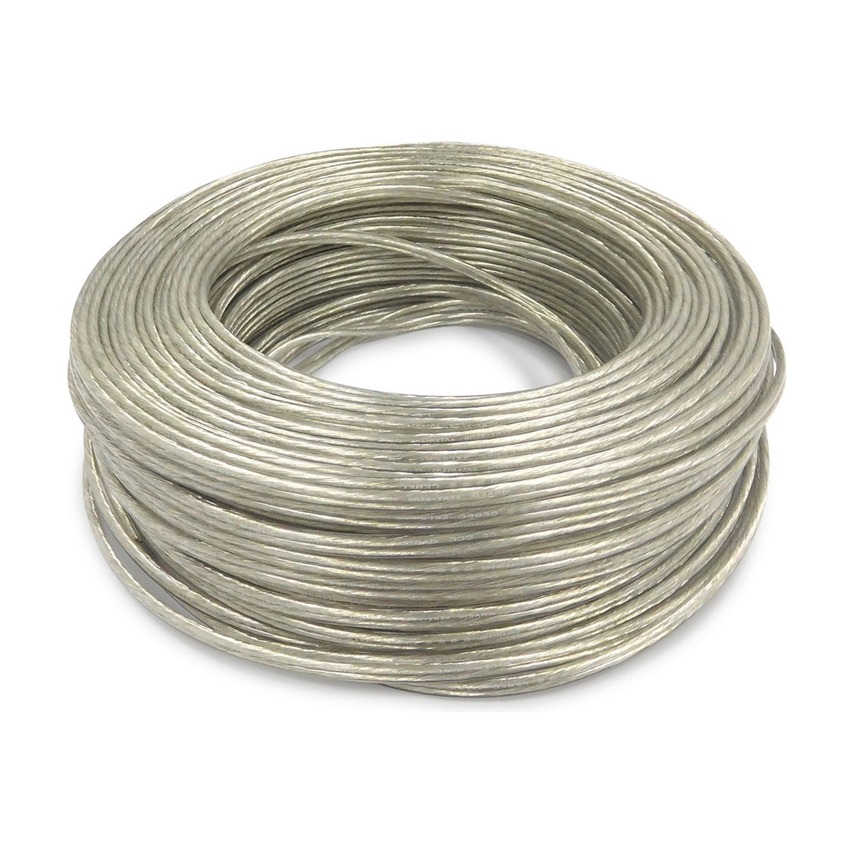 Coiled roll of Cavo flat copper cable, 2 core 1.5mm with clear PVC sheath, shown against a plain white background.