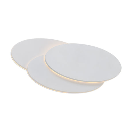 Kiania Oval Wall Light 28cm, three overlapping sand white oval panels with integrated LED edge lighting glowing warm white, shown on a plain white background.
