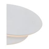 Close-up of the Kiania Oval Wall Light 28cm in sand white, showing the layered oval aluminium body with a warm LED glow beneath the top shade on a plain background.
