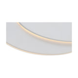 Close-up of the Kiania Oval Wall Light in sand white, showing its curved edge with a warm LED glow along the rim against the white body.