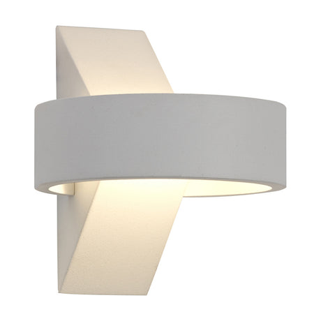 Maite outdoor wall light in sand white aluminium, a diagonal band design with opal diffusers casting warm white LED light up and down, shown on a plain white background.