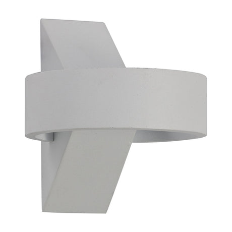 Maite 6W IP54 outdoor wall light in sand white aluminium, 14cm angular design with a curved diffuser band, shown on a plain white background.