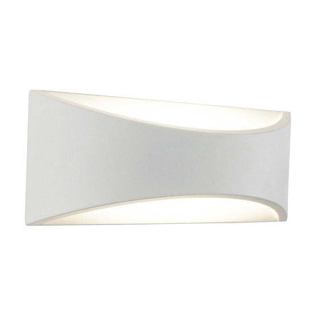 Aryana 6W IP54 outdoor wall light, 22cm rectangular sand white aluminium body with curved opal glass strips for up and down lighting, shown on a plain white background.