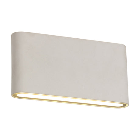 Contour 6W IP54 outdoor wall light, 17.5cm rectangular aluminium body in sand white with a frosted glass diffuser strip, shown on a plain white background.