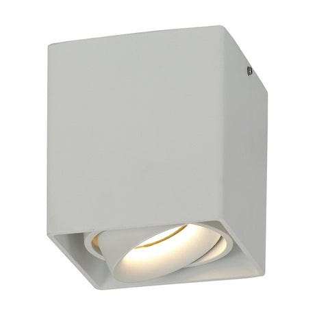 Stom GU10 spotlight in sand white, square aluminium body with adjustable tilting head, 95mm size, matt finish, shown on a plain white background.