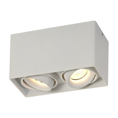 Stom 2 Light GU10 Spotlight in sand white, a rectangular aluminium ceiling plate with two adjustable, angled heads, shown on a plain white background.