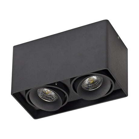 Stom 2 Light GU10 Spotlight, a rectangular sand black ceiling fixture with two independently adjustable heads, shown on a plain white background.