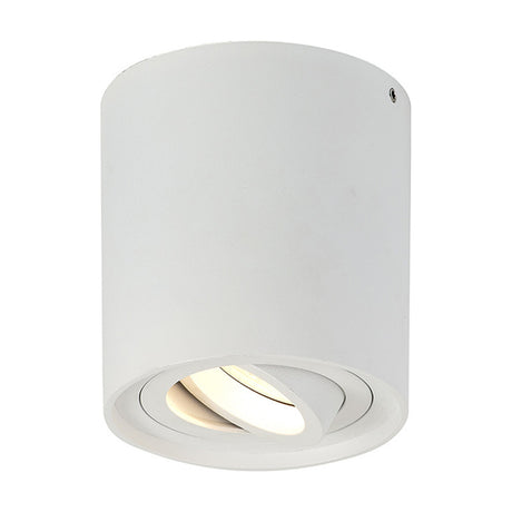 Rico GU10 Spotlight in sand white, a cylindrical surface-mounted ceiling fixture with a tiltable head and GU10 bulb, shown against a plain white background.