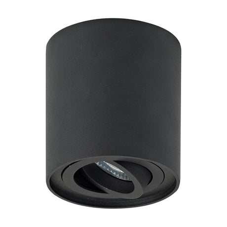 Rico GU10 Spotlight in sand black, a cylindrical aluminium ceiling fixture with a tilting, swivelling head, shown on a plain white background.