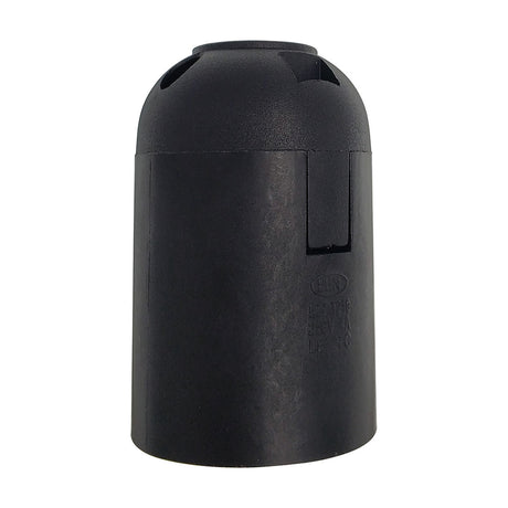 Additions E27 lampholder in black, 37mm plain cylindrical barrel with side notch and screw slot, shown on a white background.