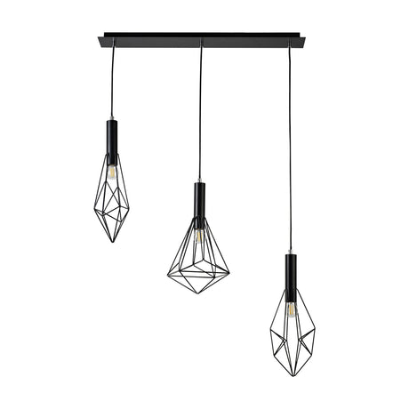 Kristoff 3 Light E27 Linear Pendant Light 80cm Drop - Black