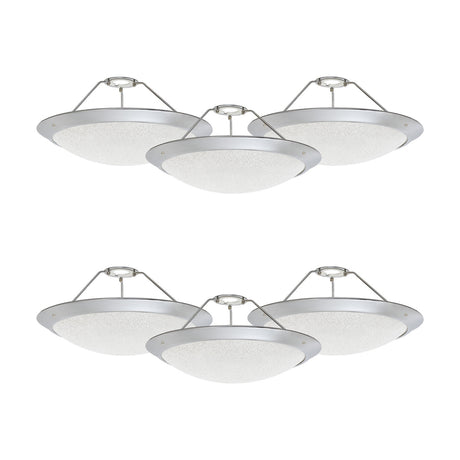 Lowa Diffuser 30cm in polished chrome, six shallow bowl-shaped ceiling diffusers with textured glass shades and slim triangular support arms, shown on a plain white background.