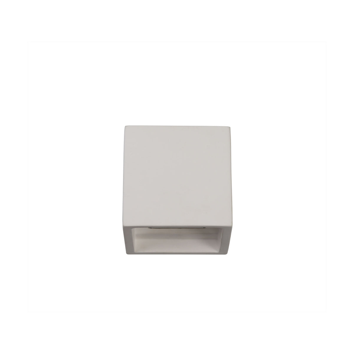 Alina G9 square wall light in white paintable gypsum, a compact cube-shaped fixture with a downward light slot, shown from above on a plain background.