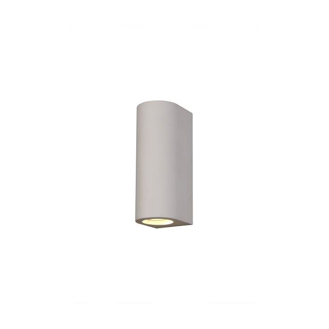 Alina 2 Light Cylinder Wall Light, 20cm high paintable white plaster fixture with up-and-down open ends, shown on a plain white background.