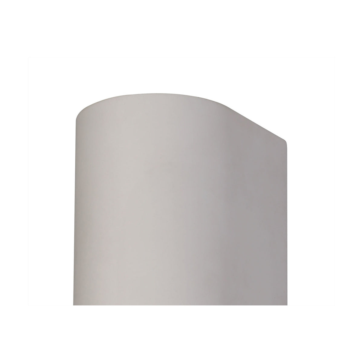 Alina 2 Light Cylinder Wall Light in white paintable gypsum, shown as a slim curved column with an angled open top, on a plain white background.