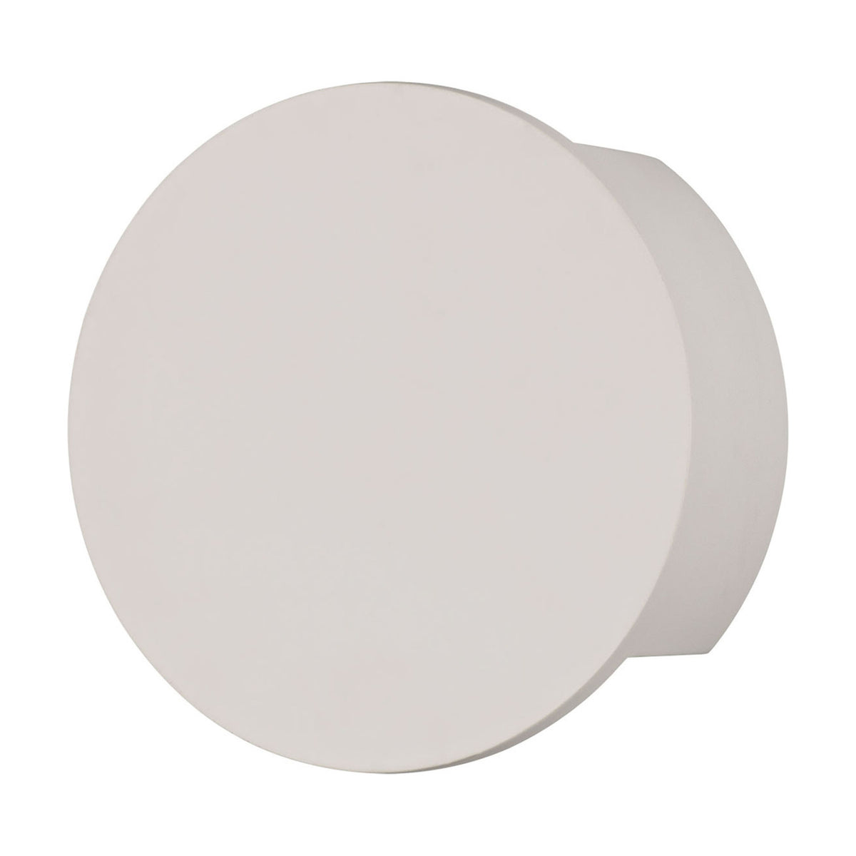 Alina 6.5W Round Wall Light 15.5cm in white paintable gypsum, a shallow disc-shaped fixture shown at an angle against a plain white background.