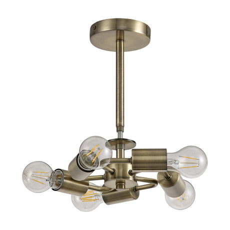 Baymont 5 Light E27 Semi Flush Ceiling Light 28cm - Antique Brass