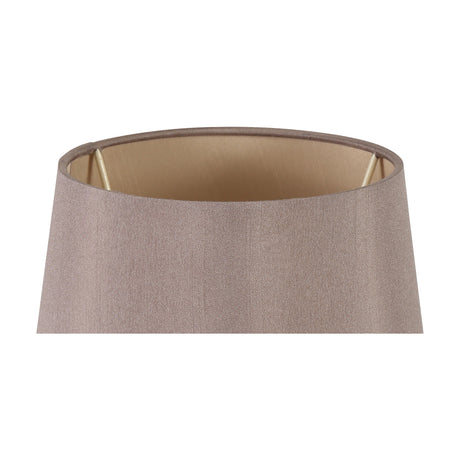 Close-up of the Sutton Lamp Shade 20cm, a small round empire-style shade in taupe faux silk with a gold-toned inner lining, set against a plain white background.