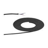 Cavo Braided Copper Cable, coiled 2 core 0.75mm grey fabric-covered flex with stripped end showing blue and brown copper wires, on a plain white background.