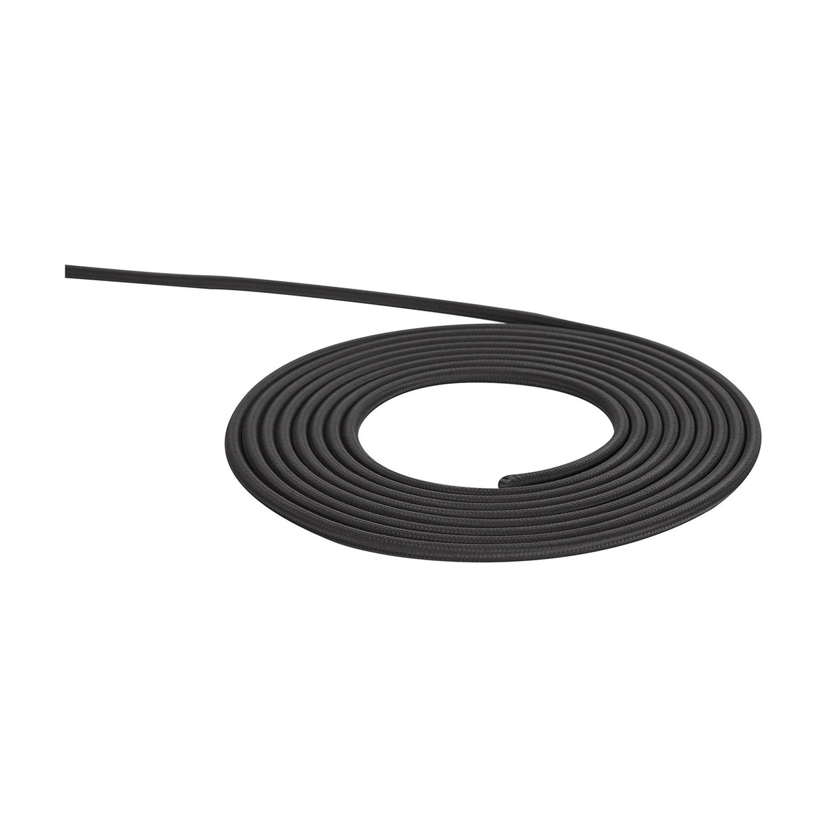 Cavo Braided Copper Cable, a coiled 2 core 0.75mm fabric-covered flex in grey with a woven textile finish, shown on a plain white background.