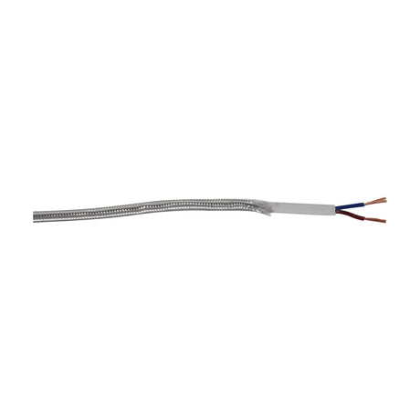 Cavo Cable, a 6mm silver braided flex with two insulated copper cores exposed at one end, shown on a plain white background.