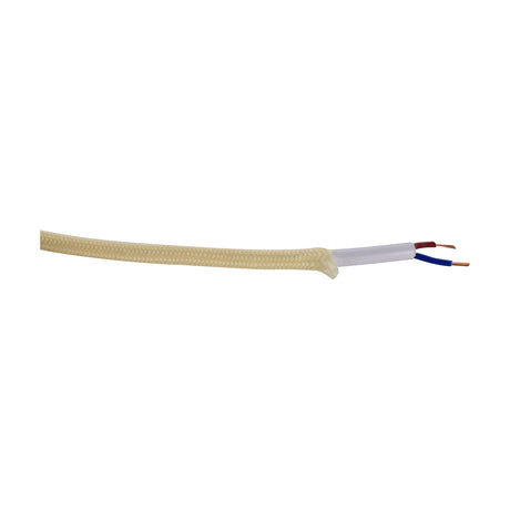Cavo two-core braided lighting flex in beige fabric with 6mm diameter, stripped end showing brown and blue copper conductors, on a plain white background.