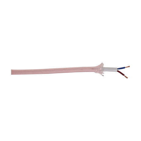 Cavo Cable 6mm pink braided flex with woven fabric sleeve, stripped end showing twin copper cores in white and blue sheathing, on a plain white background.