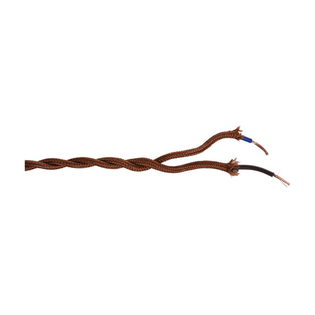 Cavo Twisted Cable, a red and brown fabric-braided two-core flex, 5.3mm diameter, with stripped copper wire ends showing blue and black insulation, shown on a plain white background.