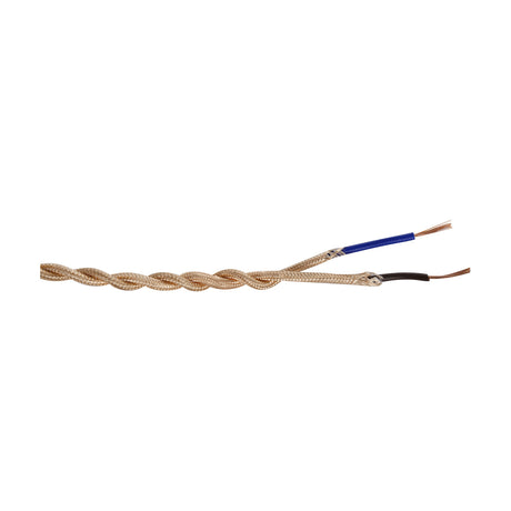 Cavo Twisted Cable, a rose gold fabric-braided 5.3mm lighting flex with exposed blue and brown twisted cores at one end, shown on a plain white background.