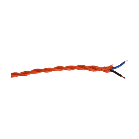 Cavo Twisted Cable, an orange fabric-braided two-core flex with stripped ends showing blue and brown PVC-coated copper wires, shown against a plain white background.