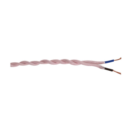 Cavo Twisted Cable, 5.3mm pink fabric-braided twisted flex with exposed copper wire ends showing blue and brown insulation, shown on a plain white background.