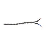 Cavo Wave Stripe Braided Twisted Cable, 2-core 0.75mm black and white fabric flex with exposed copper wires and blue sleeving at the stripped end, shown on a plain white background.